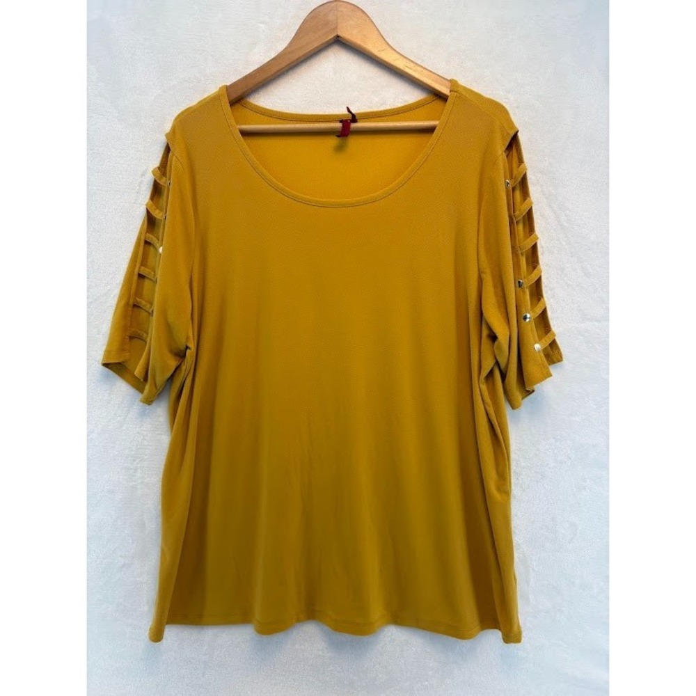 Women's Plus Size 1X Top Mustard Yellow Jerseyβ Material Y2K Sit Sleeves
